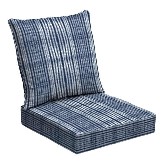ARDEN Outdoor Foam Deep Seat Cushion Set, 24 in x 24 in, Weather-Proof, Rain-Proof, Fade Resistant Patio Cushion, Bottom and Back Cushion for Chair, Sofa, and Couch Blue Shibori Stripe