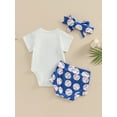 thumbnail image 4 of Bagilaanoe 3Pcs Newborn Baby Girl Short Pants Set Sleeveless Letter Print Romper Tops + Shorts + Headband 3M 6M 12M 18M Infant Casual Summer Outfits, 4 of 9