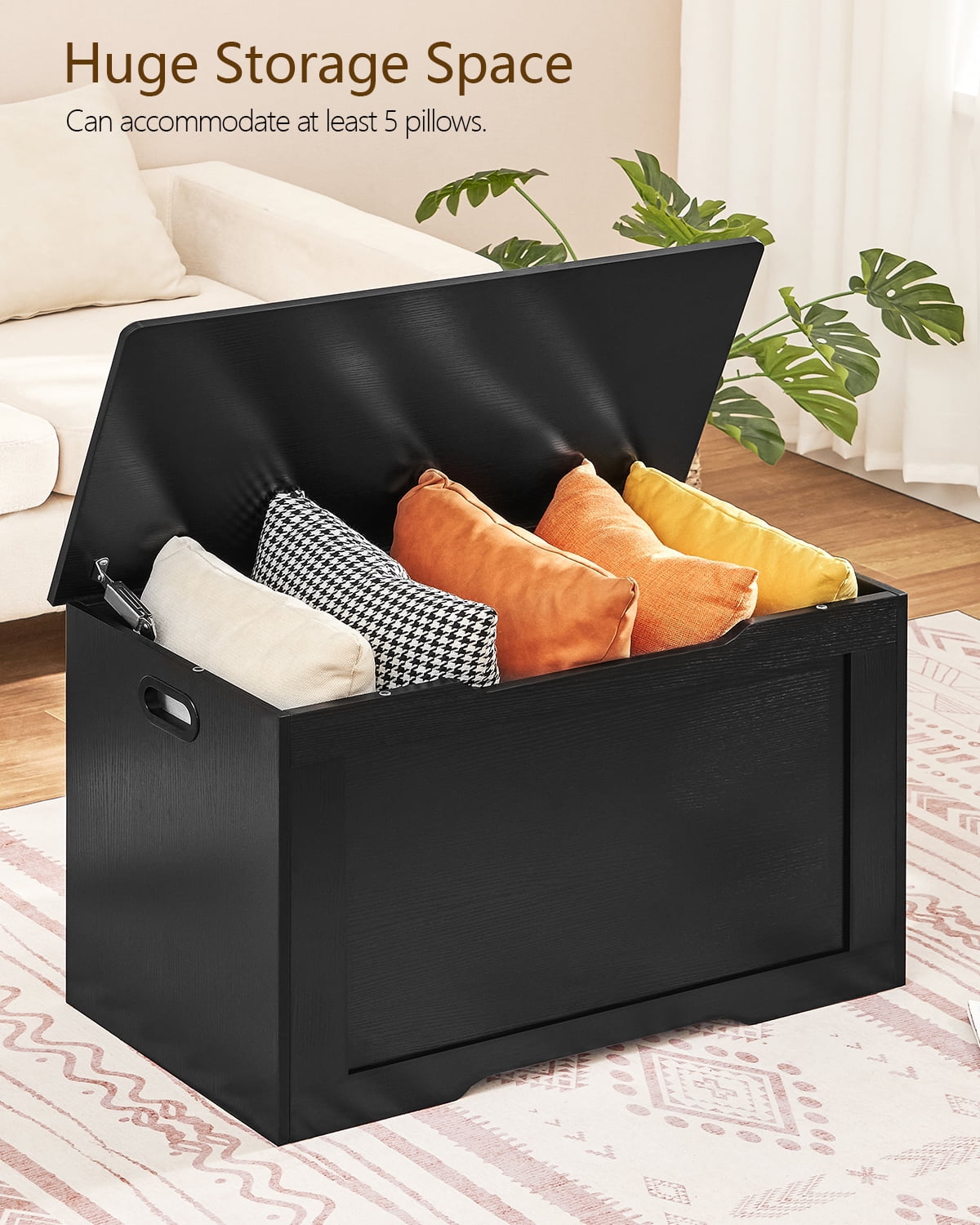 TEENFON Storage Bench, 29” Retro Wooden Storage Chest with U-Shaped Cut-Out Pull, Safety Hinge, Easy Assembly for Toy Box Organizer