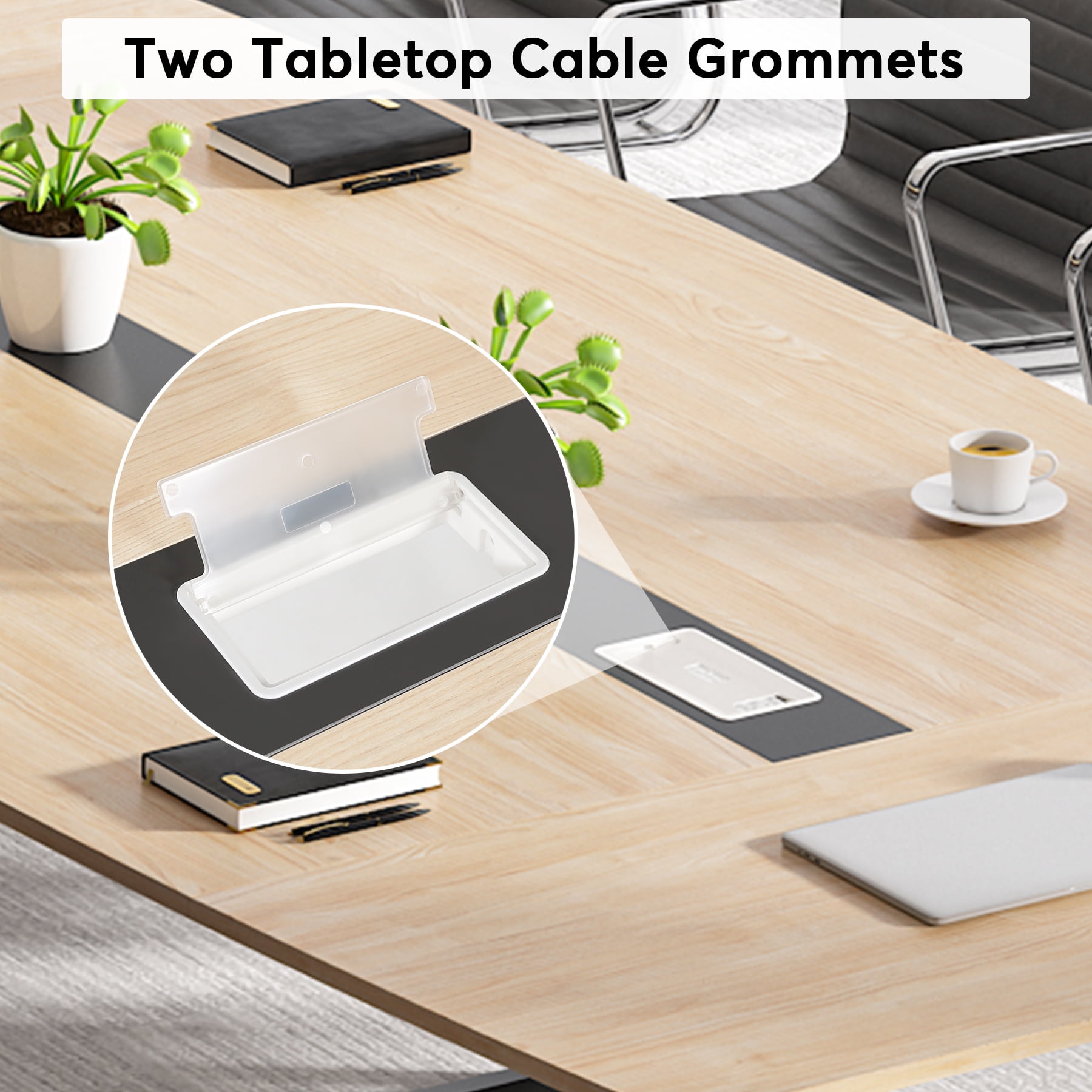 Tribesigns 8ft Boat-Shaped Conference Table - 94.48"L x 47.21"W Modern Boardroom Table with Cable Management, Light Wood Grain Office Meeting Table