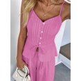 thumbnail image 6 of Women'S 2 Piece Summer Outfit Button Down Peplum Top and Wide Leg Pants Set Pink S, 6 of 7