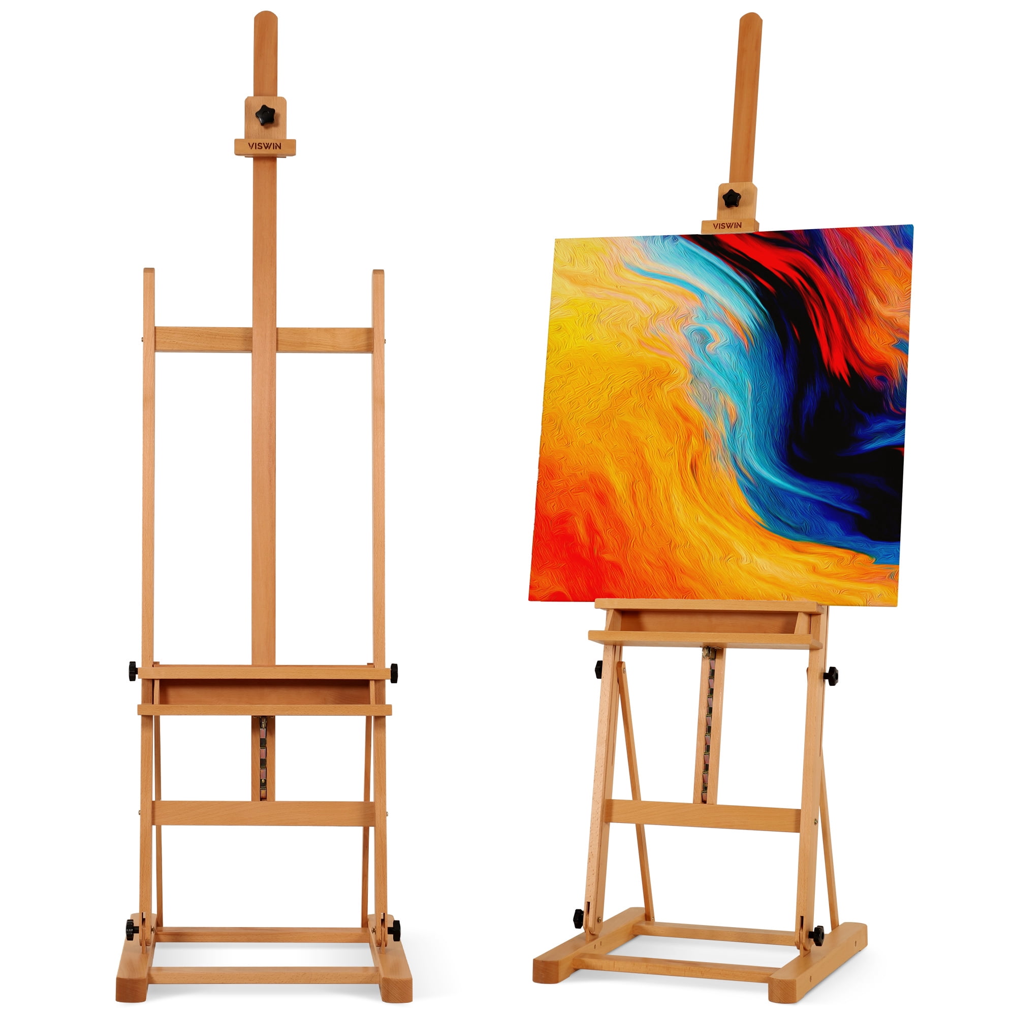 VISWIN Medium H-Frame Easel 67" to 95"H, Hold Canvas Up to 49"-Natural