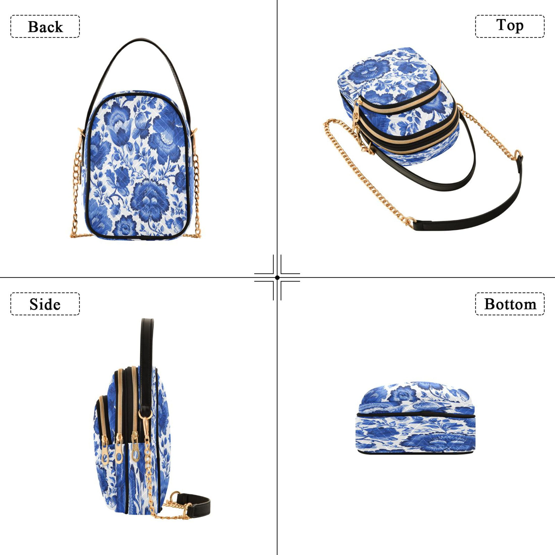 Quilted Women's Crossbody Bag Purses and Handbags with Detachable Leather Strap Blue Floral Pattern