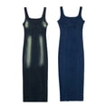 thumbnail image 4 of Autumn New Women's Fitted Back Slit Denim Long Dress-Dark Blue-XS, 4 of 5