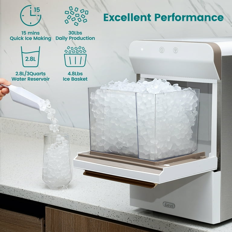 EUHOMY Nugget Ice Maker Countertop, 30Lbs/Day, 2 Way Water Refill,  Self-Cleaning