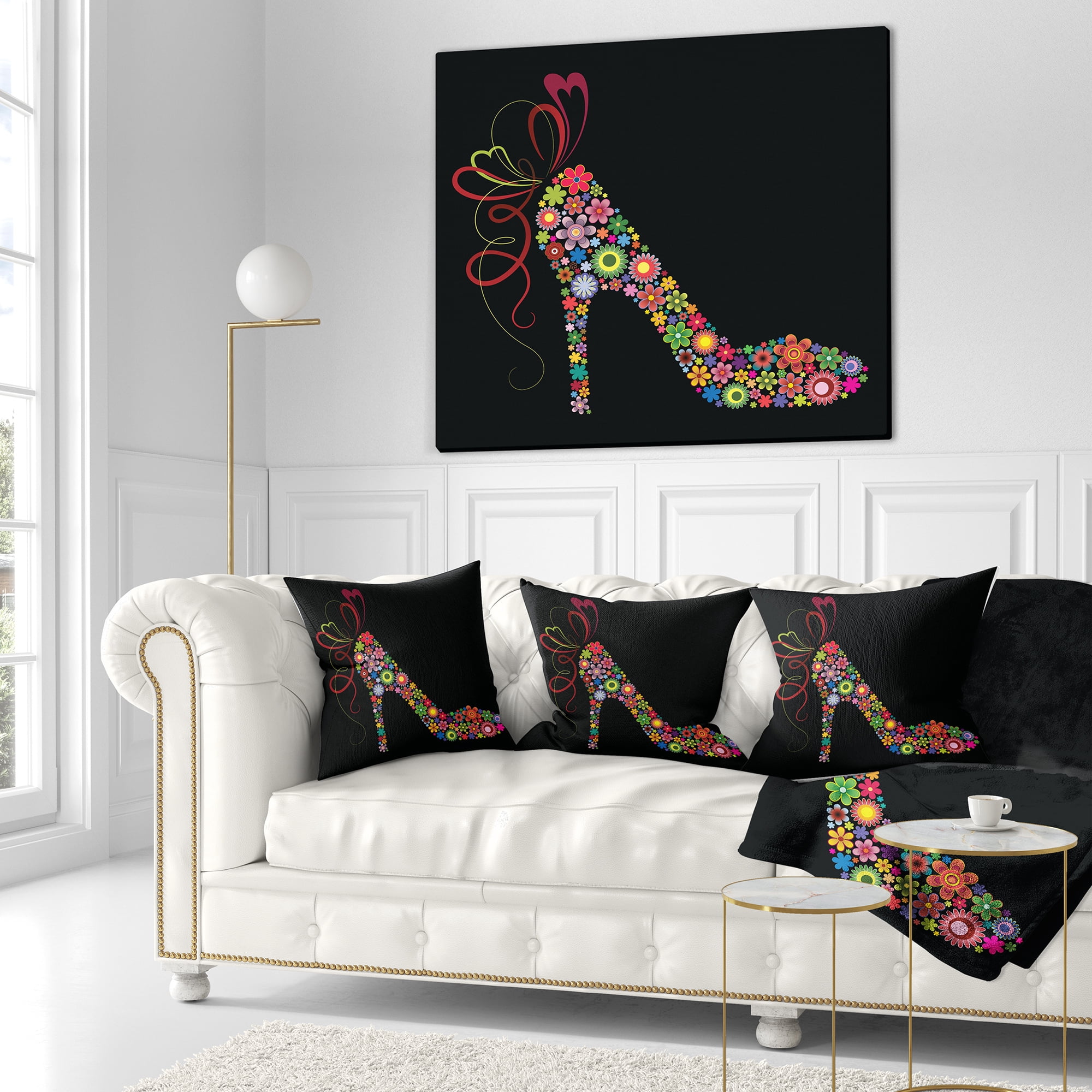 Designart Colorful Shoe with a Bow - Abstract Throw Pillow - 18x18