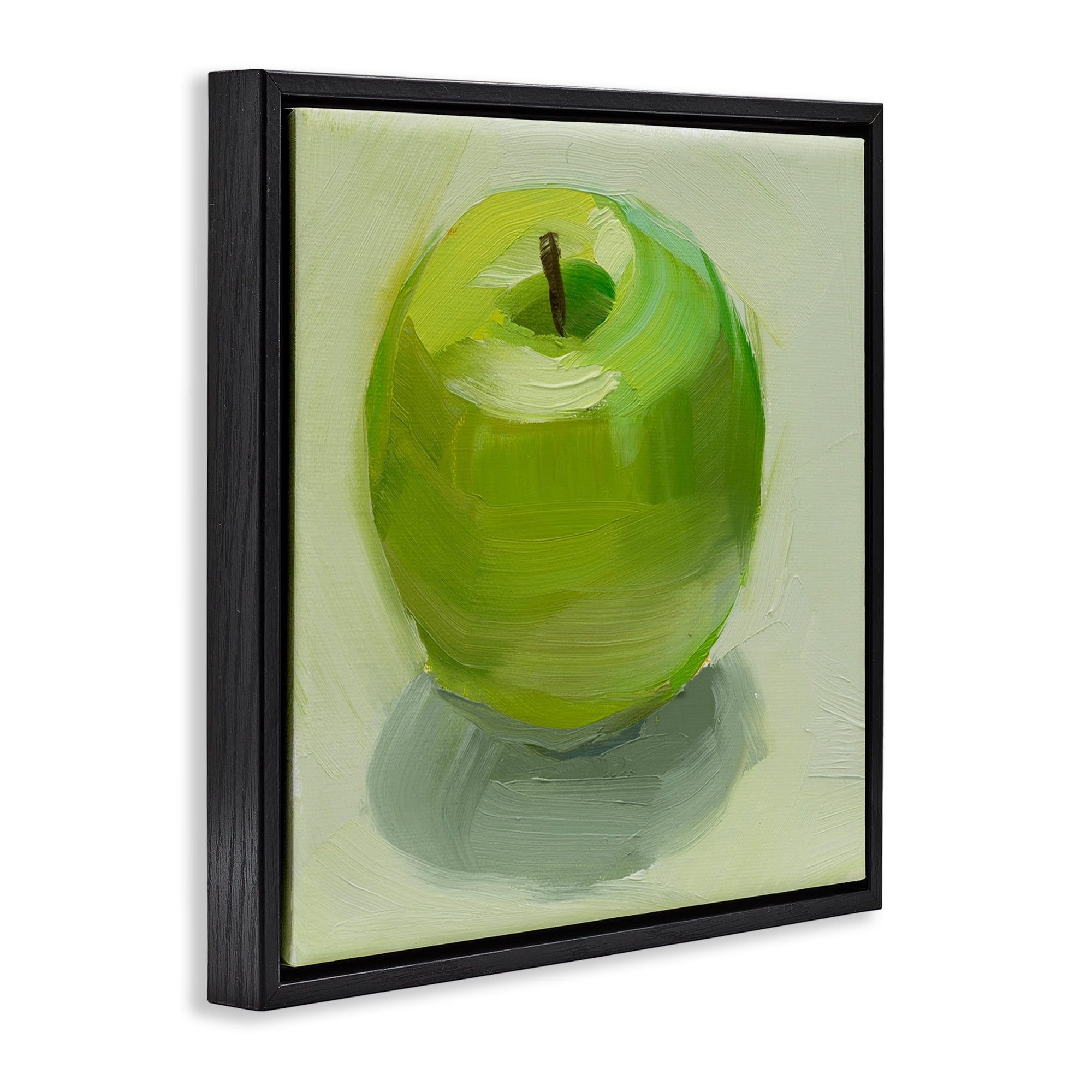 Stupell Industries Juicy Green Apple Food & Beverage Painting Black Floater Framed Canvas Art Print Wall Art, 18 x 18