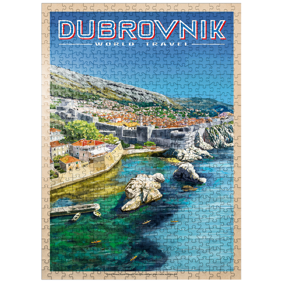 MyPuzzle - Dubrovnik, Croatia - A Jewel Of The Dalmatian Coast, Vintage Travel Poster - Premium 500 Piece Jigsaw Puzzle for Adults