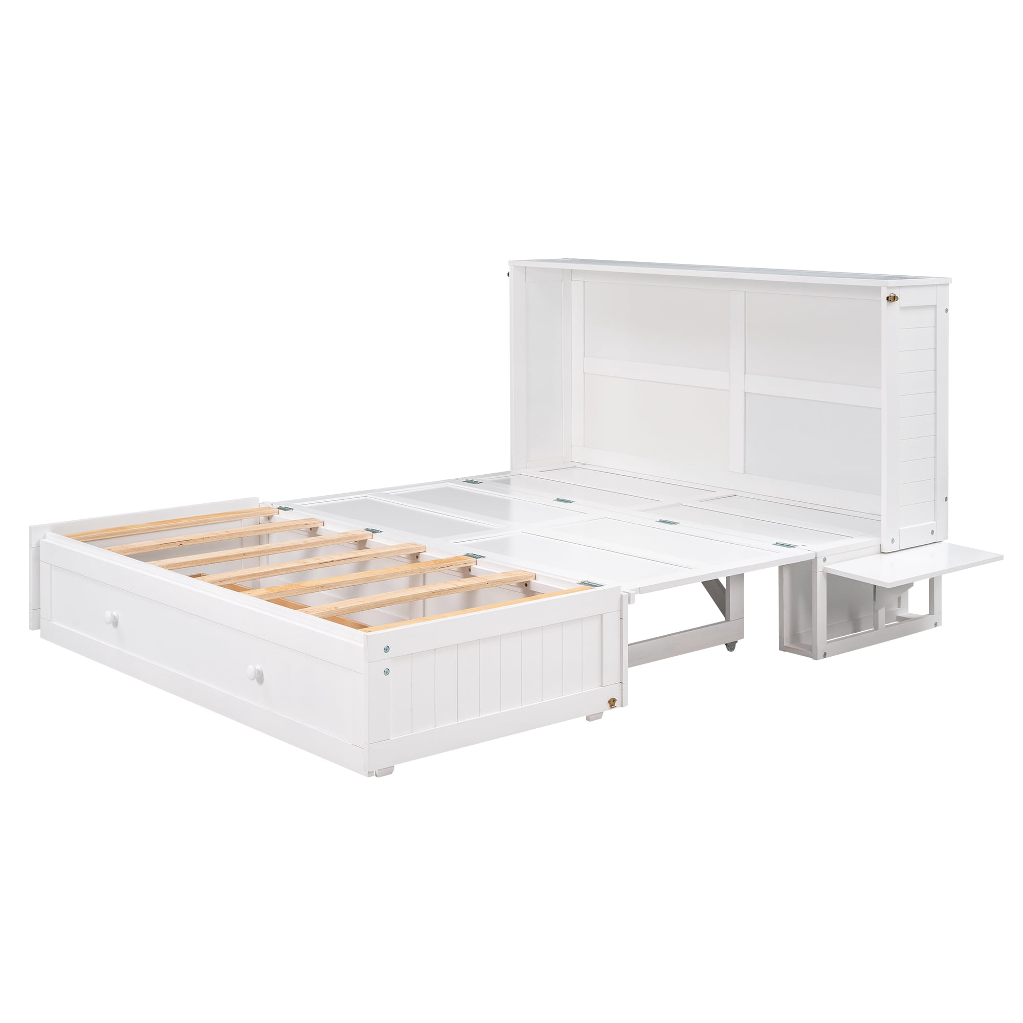 Euroco Queen Size Murphy Bed with Shelf and Drawers, Convertible into a Cabinet with USB Charging Station for Adult Living Room, Easy Open and Close
