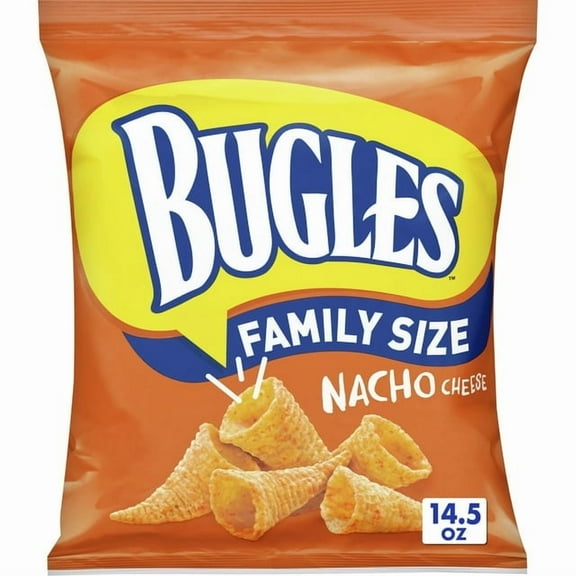 Bugles Nacho Cheese Crispy Corn Snacks, Family Size Snack Bag, 14.5 oz(2 Packs)