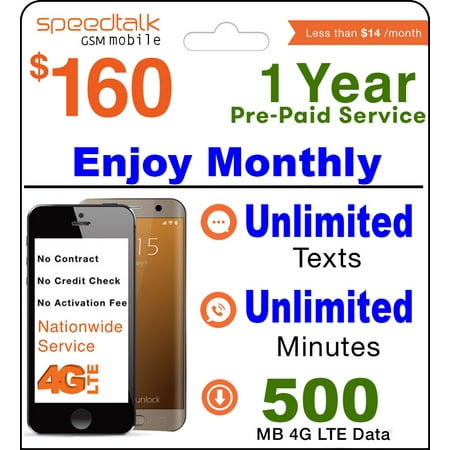 1 year prepaid gsm sim card monthly unlimited talk text and 500