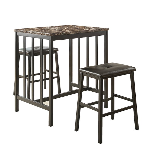 Lexicon Edgar 3 Piece Faux Marble Top Counter Height Dining Set in Black