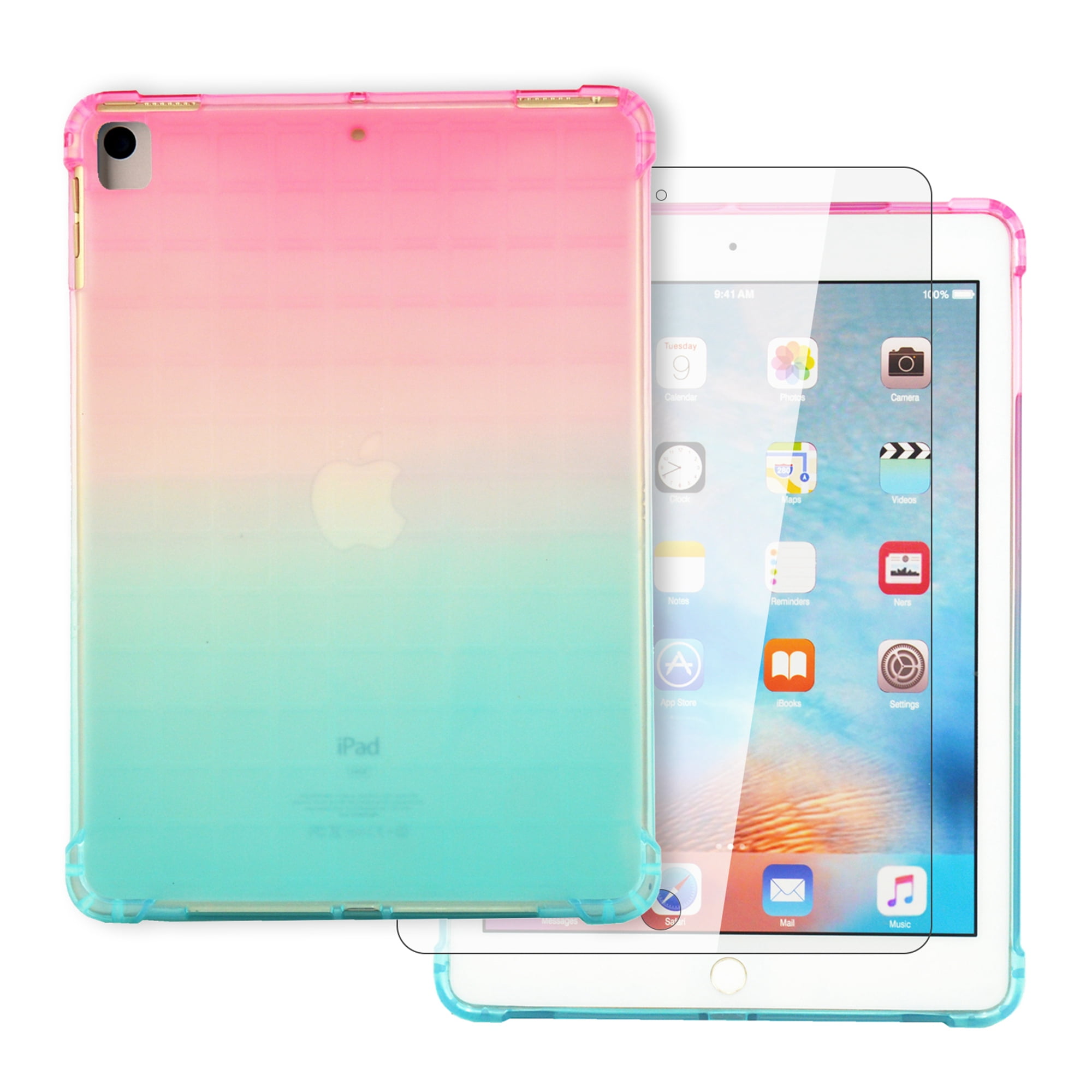 iPad 6th Gen Case with Tempered Glass Screen Protector, iPad 5th Gen Case, iPad Air 2 Case, Dteck Lightweight Ultra Thin Gradient Clear Case Slim Fit Soft TPU Cover,Pink/Green - Walmart.com