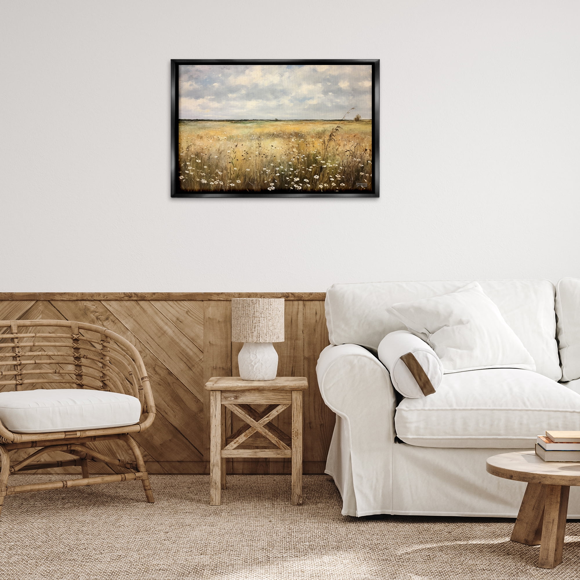 Stupell Industries Traditional County Field Landscape Painting Black Floater Framed Art Print Wall Art, 31 x 21