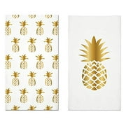 Everyday Bathroom Guest Towels, Disposable Paper Buffet Napkins, Set of 2 Packages of 16 (Gold Pineapple)