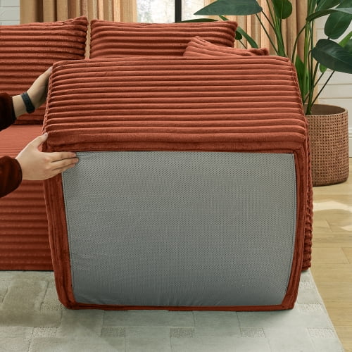 115" U-Shaped Boneless Sectional Sofa with Chaise and Ottoman, Deep Seat Plush Corduroy, No Assembly Required, Orange