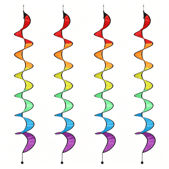 HHNOU 4Pcs Rainbow Wind Spinner Outdoor Hanging Wind Socks Colorful Windsock Streamers for Outside Yard and Garden,Decor Windmill to Scare Birds Away(57 Inch)
