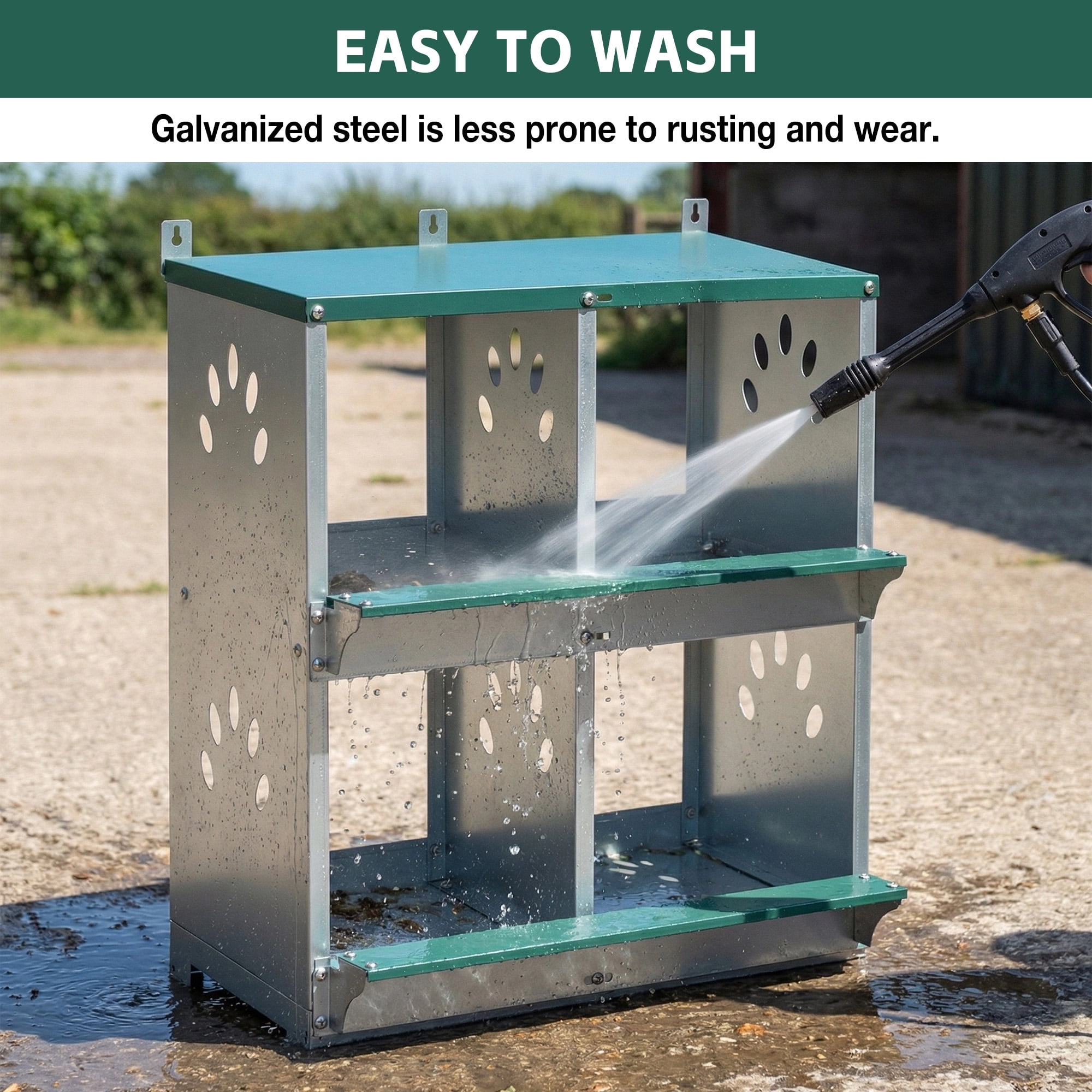 4 Compartment Galvanized Steel Chicken Nesting Boxes, Wall Mount Chicken Egg Laying Box with Sloped Roof & Vents, Green Poultry Nest Box for All Breeds