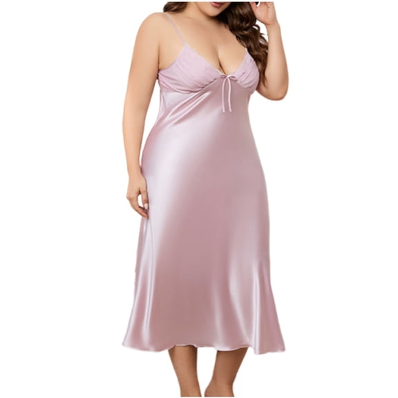 Women's Plus Size Long Slip Dress Nightgowns Sexy Lingerie Adjustable Strap Maxi Dress Silky Gown V Neck Sleep Dress
