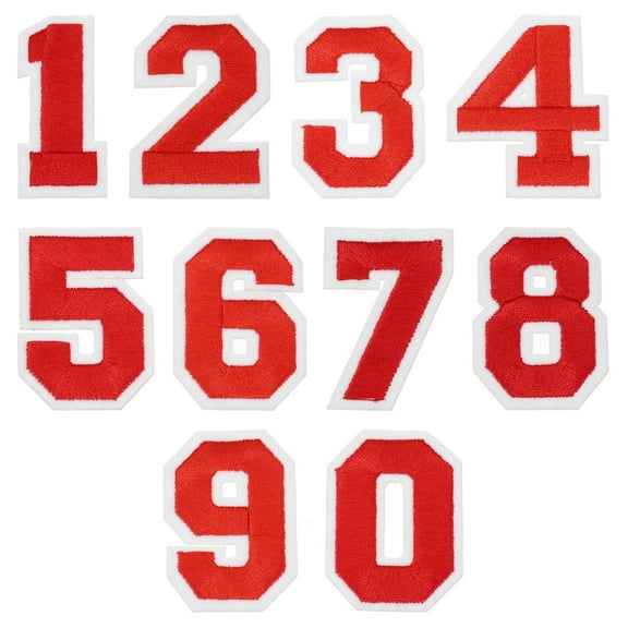 Uxcell 30 Pcs Number Patches 2" Length Number 0-9 Embroidered Decorative Repair Patches Iron/Sew on Embroidery Appliques for Decor Clothes Shoes Hats Backpacks DIY  Crafts, Red