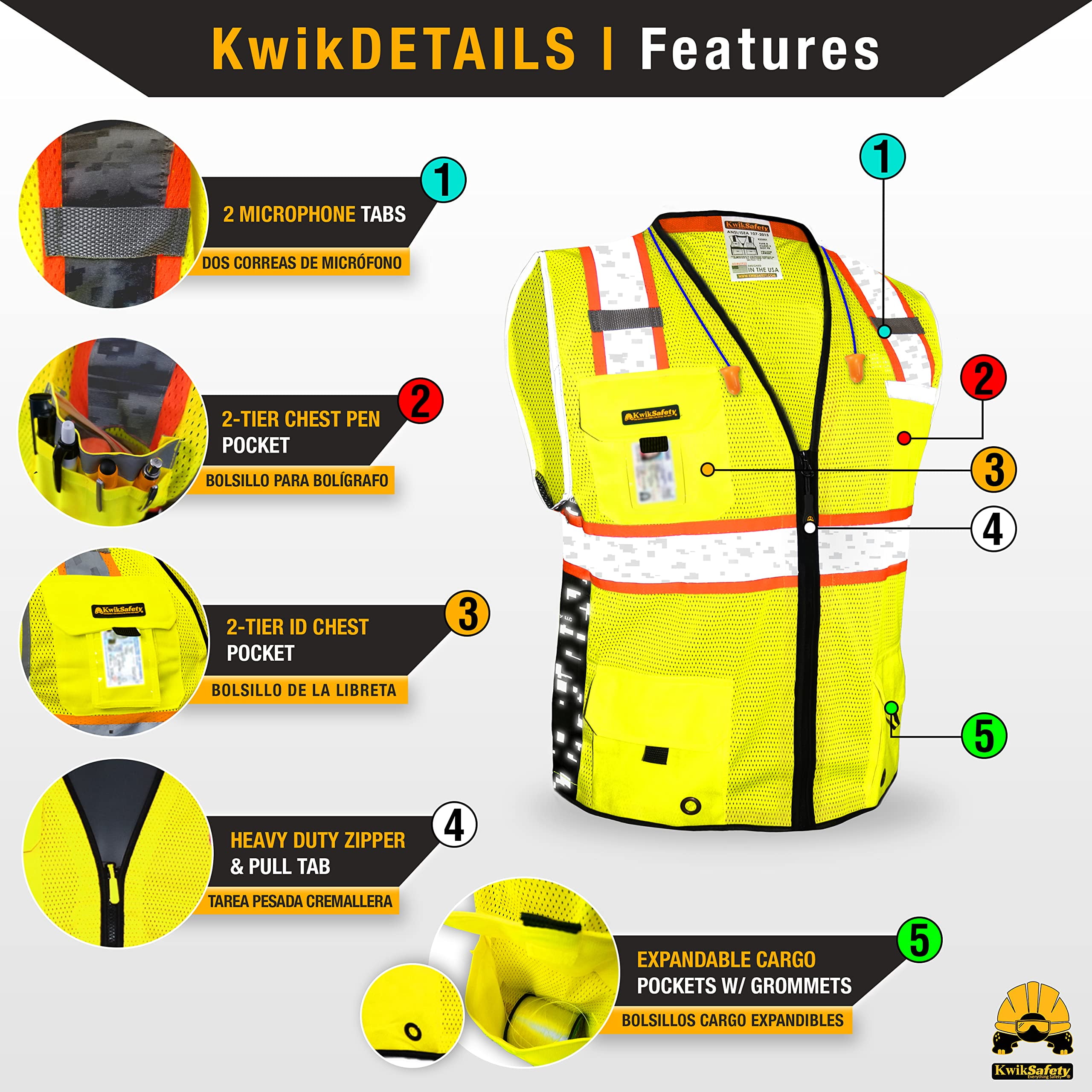 KwikSafety (Charlotte, NC) BIG KAHUNA DIGITAL Safety Vest (LIMITED EDITION) ANSI Class 2 OSHA Reflective High Visibility Heavy Duty Surveyor Construction Mesh Vis Zipper Men Work | Yellow 2X-Large