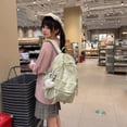 thumbnail image 3 of Plaid Stripe School Backpack, Waterproof Laptop Backpack with Pendant, Nylon Lightweight Bag for Travel Work College, Green, 3 of 7