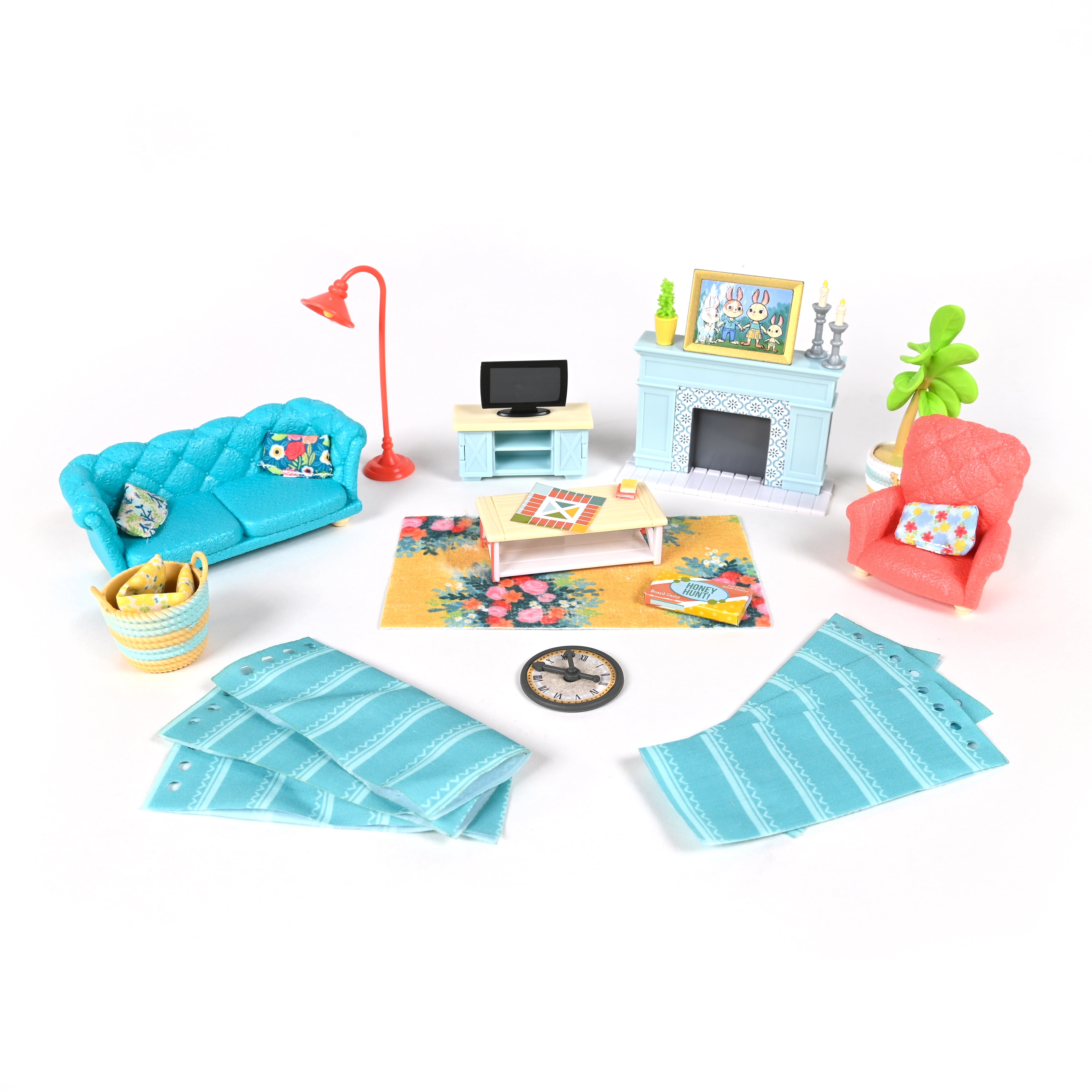 Honey Bee Acres Cozy Living Room Dollhouse Set, Complete with 30