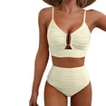 thumbnail image 6 of QURATI Swimwear Women'S Bikini V Neck Cutout Swimsuit High Waist Textured Pleated Swimsuit Beige L, 6 of 7