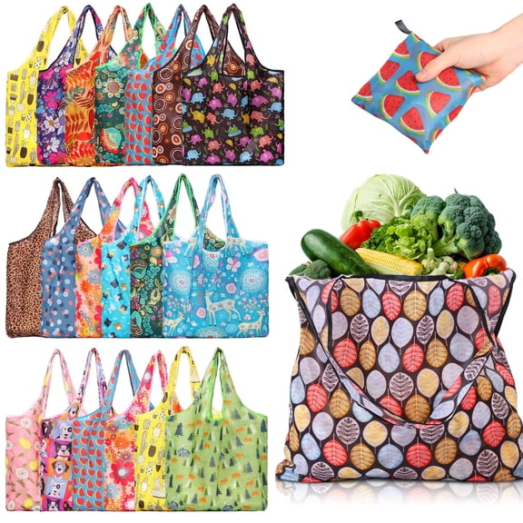 20 Pack Reusable Grocery Bags, Foldable Shopping Bags with Handle, Large Washable Tote Bags for Groceries and Travel