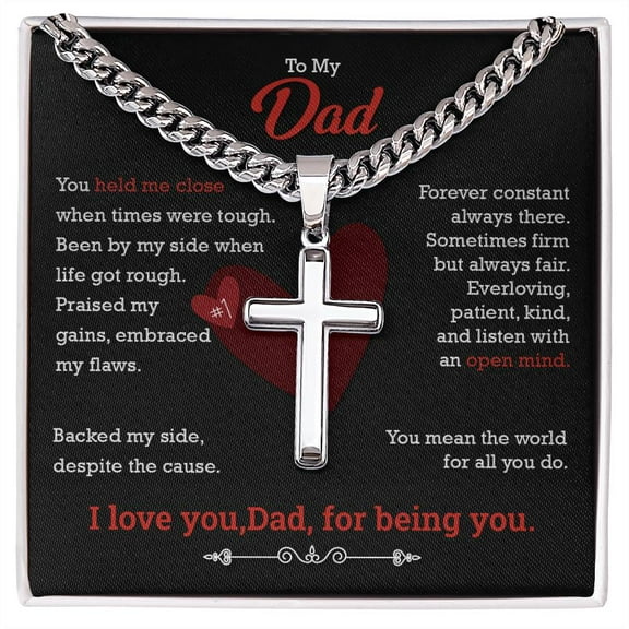 To My Dad - Cross Necklace - Gift for Father - Father's Day Gift - Cuban Link Chain with Artisan Cross