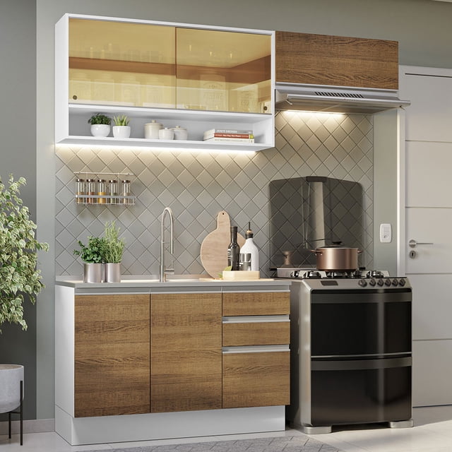 Cocina Integral Completa 200cm Glamy Madesa 08 - Blanco/Marrón