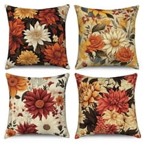 Pbobriich Boho Floral Pillow Covers 18x18 inches Red Yellow Beige Throw Pillow Case Set of 4 Spring Flower Pillowcase Cushion Cover for Sofa Bedroom