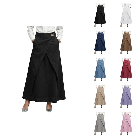 Maxi Wrap Skirts for Women Summer Elastic High Waisted Casual A Line Long Linen Skirt with Pockets