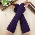 thumbnail image 2 of MIASHUI Women's Long Knit Fingerless Gloves for Autumn Winter, Cute Ribbed Half Finger Arm Warmers, Fashion Sleeve Covers Purple, 2 of 3