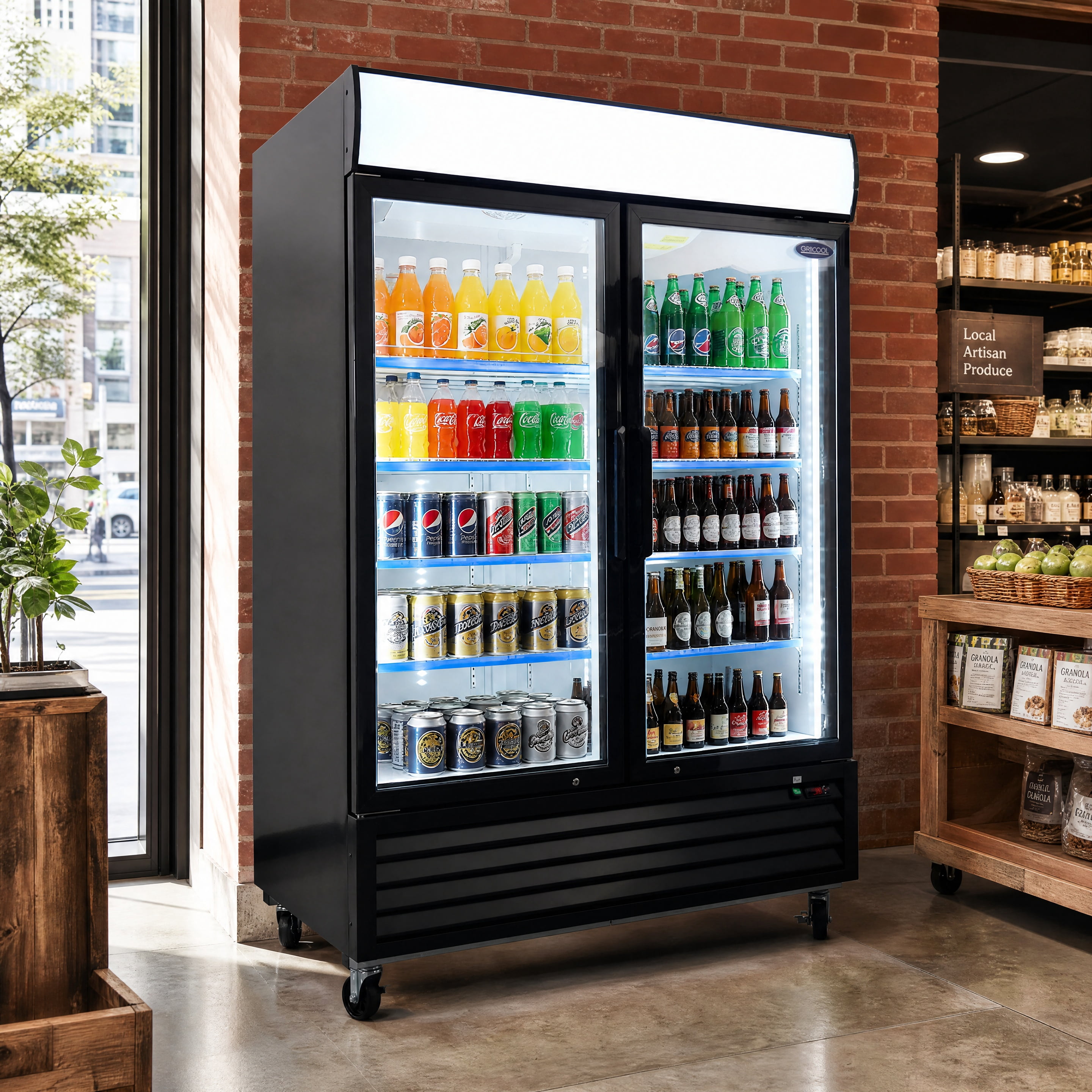 19.3 Cu.Ft Swing Glass Door Commercial Display Refrigerator 26.97"x33.54"x82.95" Hollow Tempered Glass Merchandiser Fridge with LED Panel Auto Defrost Adjustable Shelves for Cafe Restaurant
