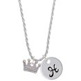 thumbnail image 1 of Delight Jewelry Silvertone Crown with Crystals and Textured Bottom Silvertone Script Initial Disc - H - Charm Necklace, 20"+3", 1 of 4