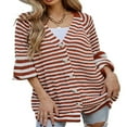 thumbnail image 3 of Cardigan Sweaters for Women Color Block Long Sleeve V Neck Sweater Fashion Kint Striped Open Front Button Outerwear, 3 of 7