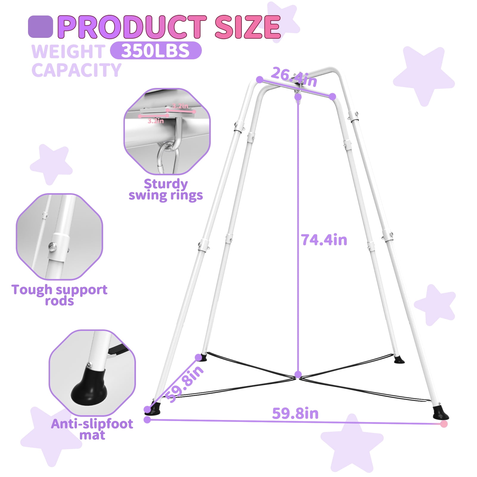 G TALECO GEAR Sensory Swing with Stand, Swing Frame with Pod Swing, Hammock Chair with Stand for Adults Outdoor, X-Shaped Swing Set for Backyard, Indoor Swing for Kids 330LBS, Pink&White