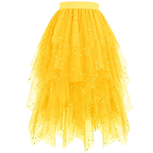 Faldas Largas para las Mujeres de Verano Estrella en Capas Torta Irregular Mitad de Longitud Malla Lentejuelas Falda, Fondo de la Primavera Casual