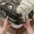 thumbnail image 3 of Twin XL Size Fitted Sheet Set - Paris Tower 2 Piece Bedding Sets 16" Deep Pocket Fitted Sheet with 1 Pillowcases, Vintage Words Beige Grey Brushed Microfiber Hotel Luxury Bed Sheets, 3 of 9