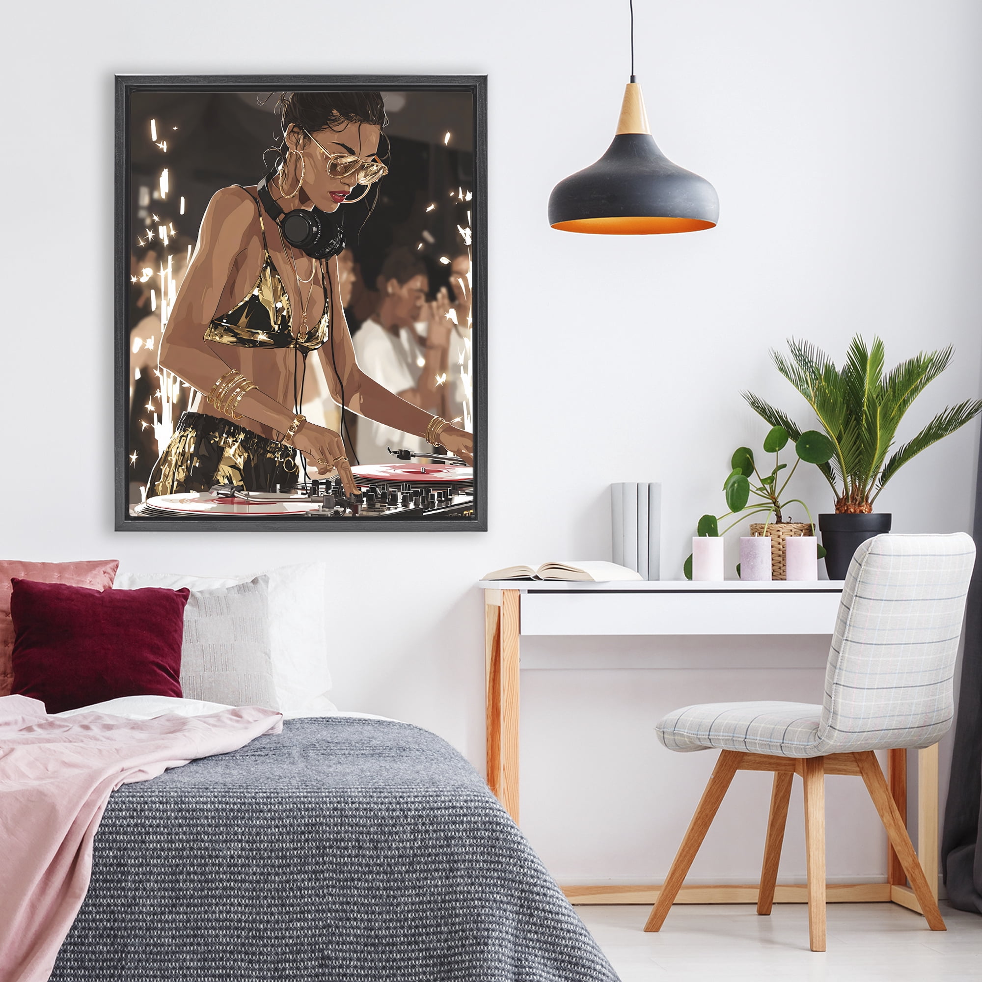 Stupell Industries Party All Night Gilded DJ Black Framed Floater Canvas Wall Art, design by Franklyn Gregory