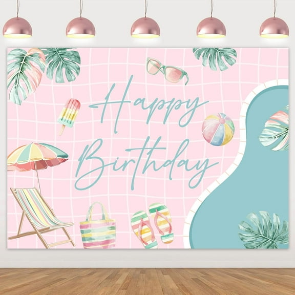 Pool Party Birthday Decoration Pink for Girl Summer Pool Beach Party Backdrop Summer Sun Beach Photography Background for Hawaii Tropical Swimming Beach Ball Party Supplies