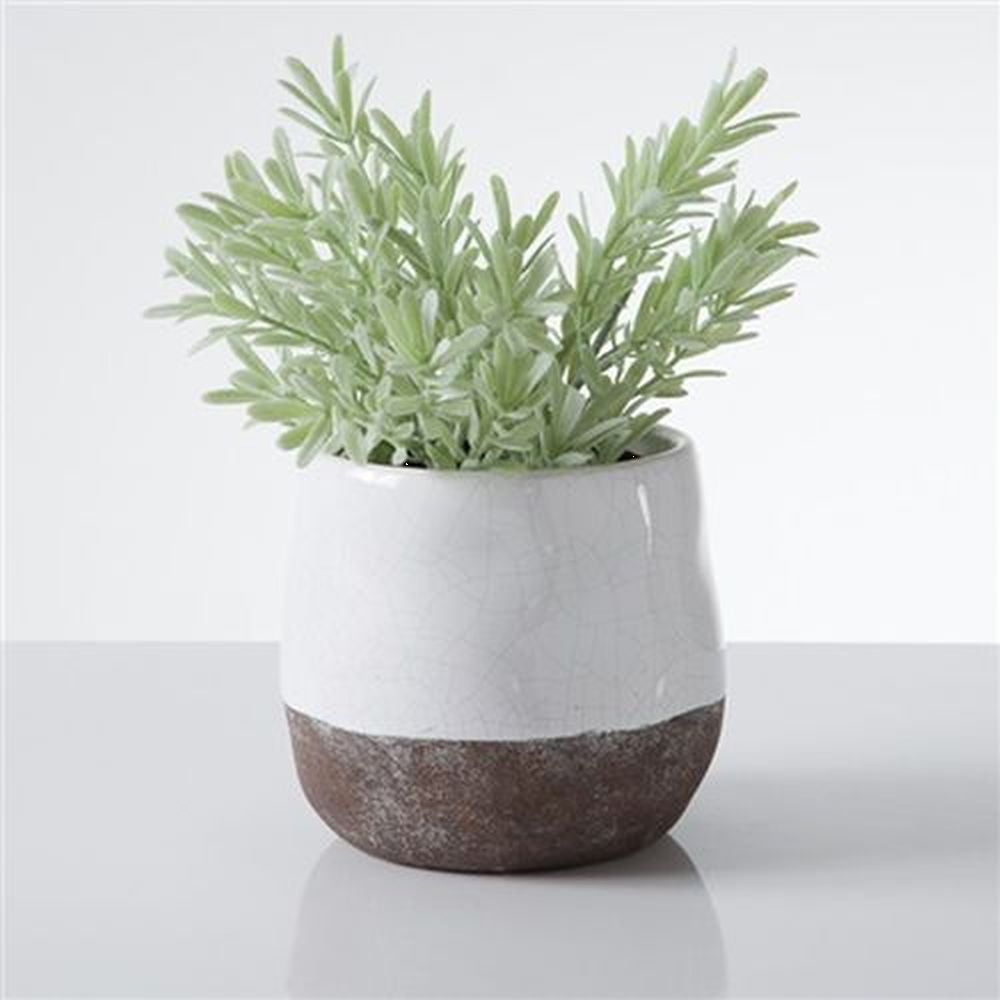 Corsica White and Brown Ceramic Crackle Round Pot
