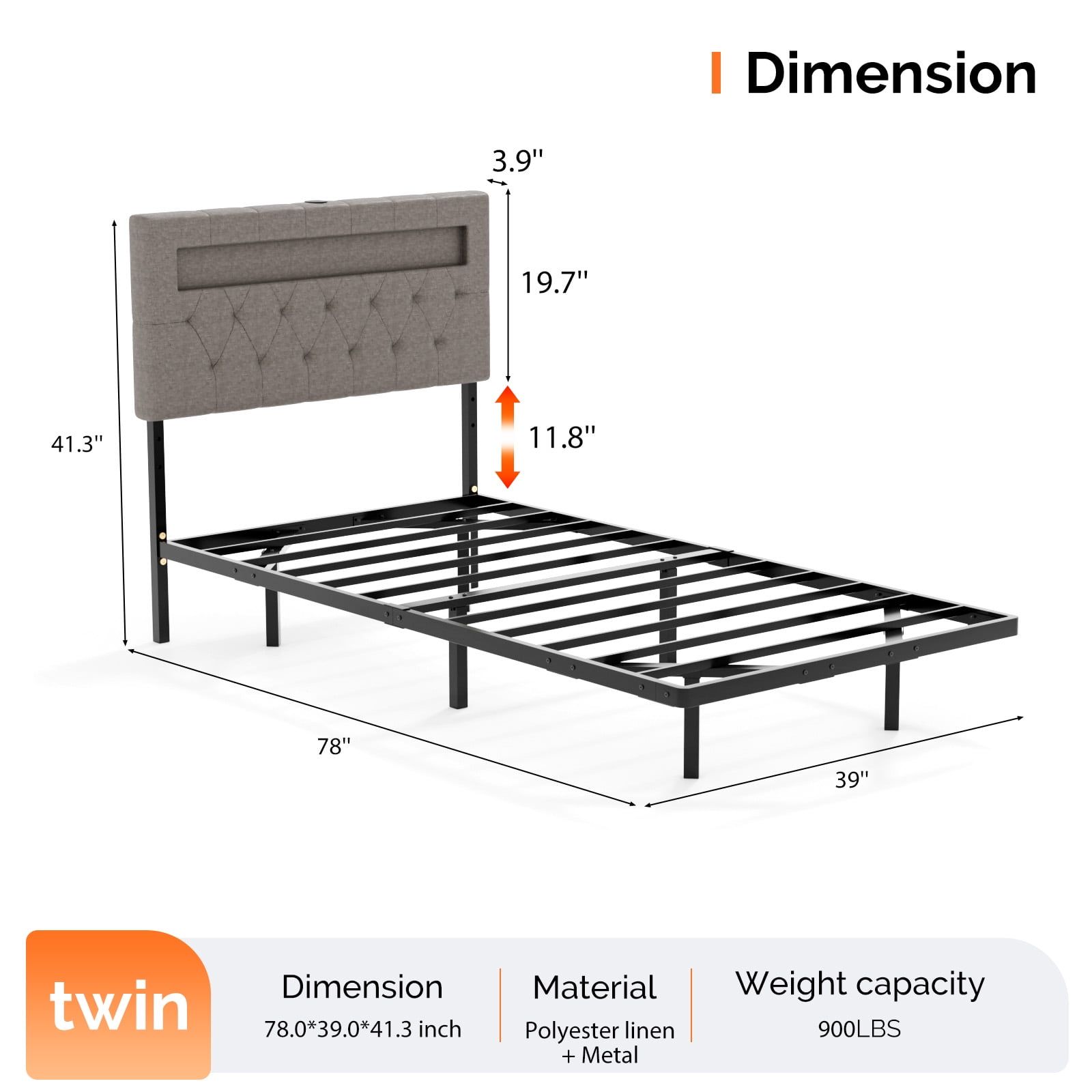Zimtown Floating Bed Frame Twin Size Metal Platform Bed for Bedroom, No Box Spring Needed, Gray