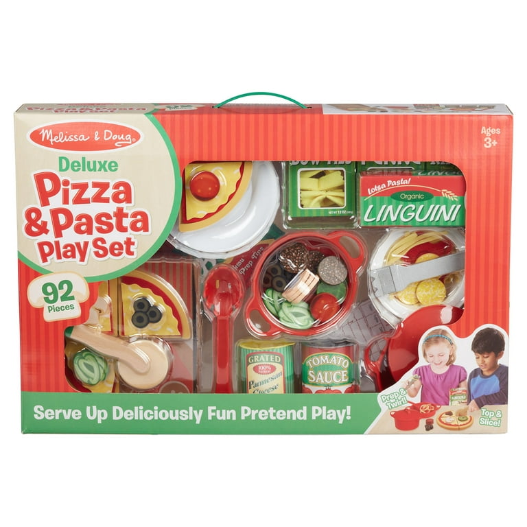 Melissa & Doug Wooden Pizza Play Food Set With 36 Toppings - Pretend Food  And Pizza Cutter/ Toy For Kids Ages 3+