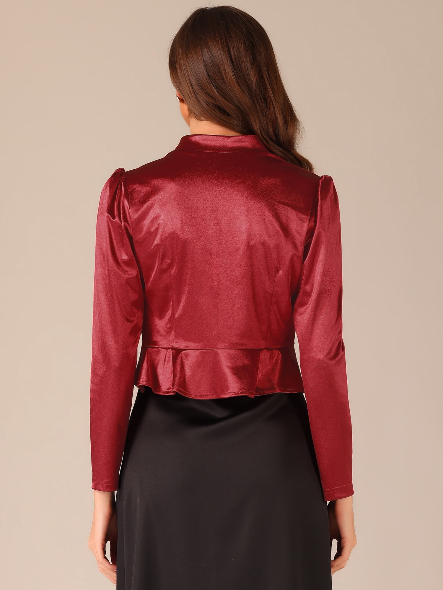 DARING DIVA Women's Satin Jacket Formal Long Sleeves Bolero Shrugs for Dresses S Wine Red