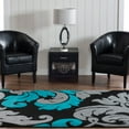 thumbnail image 2 of Linon Corfu Damask Frieze Yarn Pile  5'x7'7" Area Rug in Grey & Turquoise, 2 of 3