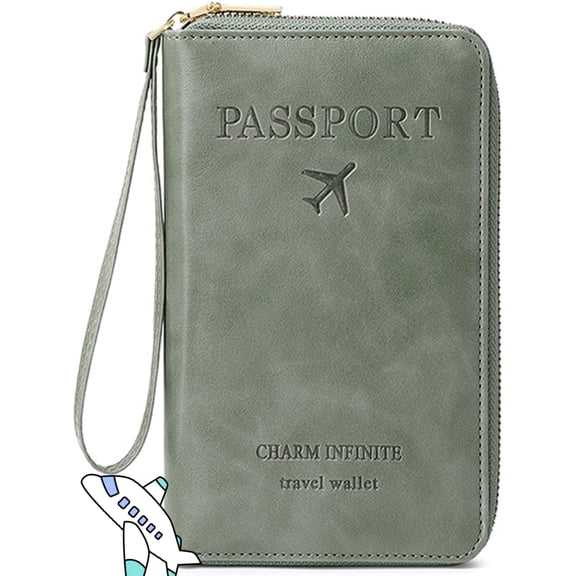 Rowgins Multi-Functional RFID Passport Wallet: Passport Holder for Travel Essentials - Wallet Cover Case for Travel Women and Men Must Haves Accessories (Green)