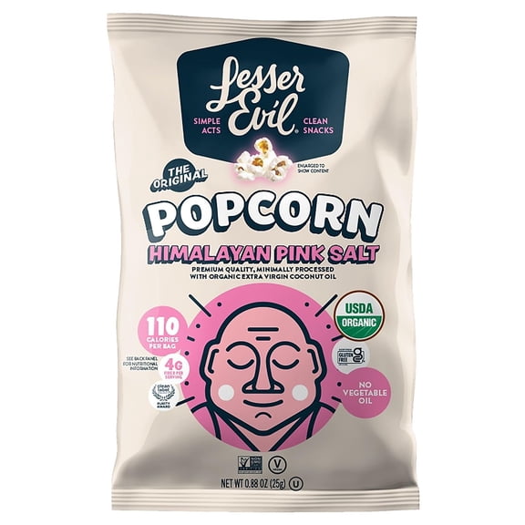 Pack of 18, Lesser Evil Himalayan Pink Salt Organic Popcorn, 0.88 oz