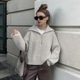 thumbnail image 5 of Womens Sweaters Quarter Zip Pullover V Neck Collar Long Sleeve Ribbed Knit Loose Casual 2025 Winter Fall Sweater Grey M, 5 of 7